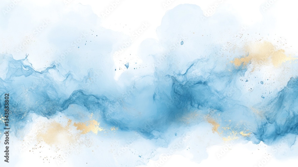 Obraz premium Abstract Blue and Gold Ink Wash Painting: Serene Watercolor Landscape