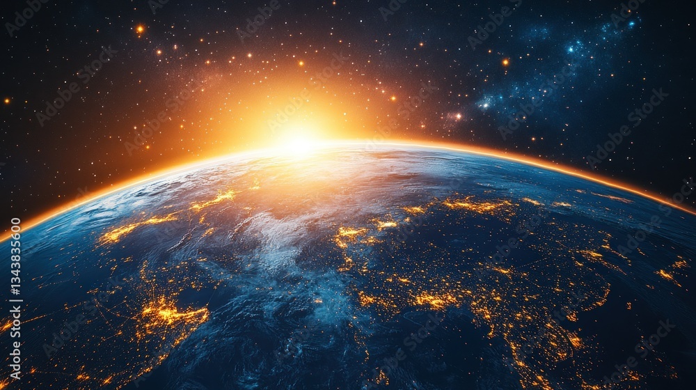 Fototapeta premium Earth from space, sunrise over Europe