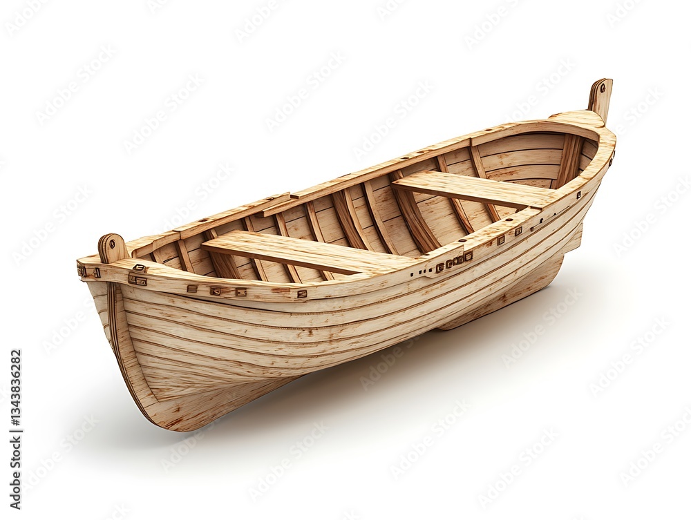 Obraz premium Wooden Rowboat Nautical Vessel Vintage Boat 3D Render