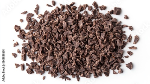 Wallpaper Mural A close-up view of finely chopped dark chocolate pieces arranged on a white background, ideal for culinary uses Torontodigital.ca