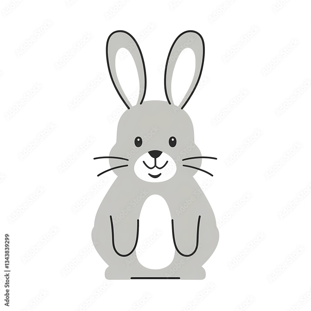 Fototapeta premium Cute grey rabbit illustration with a friendly expression and upright ears