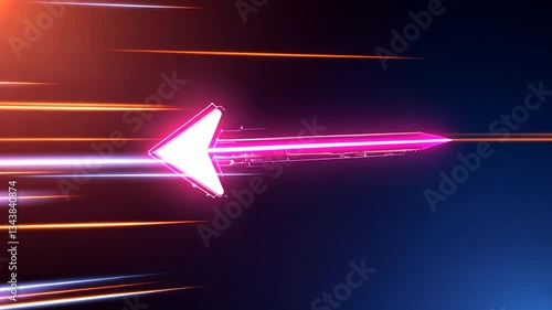 Vibrant arrow graphic depicting motion with colorful speed lines in a dark background