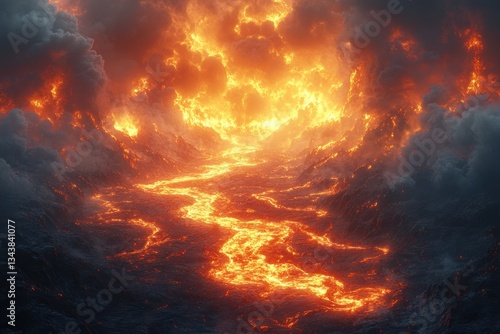 Wallpaper Mural Dramatic Volcanic Landscape with Molten Lava Under Dark Clouds Torontodigital.ca