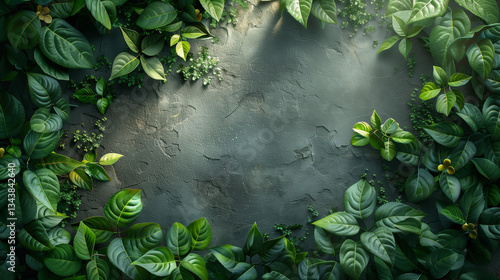 grunge background with green leaves