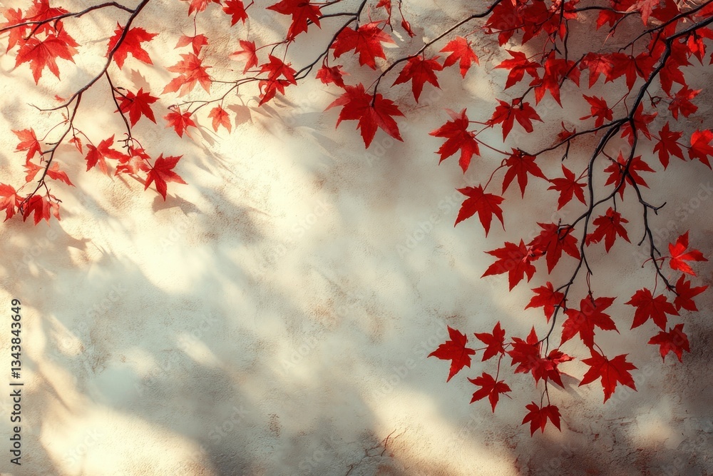 Red Maple Leaves Autumn Background Scene with Sunlight for Fall Thanksgiving Holiday Home Decor Red Maple Leaves Autumn Background Scene with Sunlight for Fall Thanksgiving Holiday Home Decor
