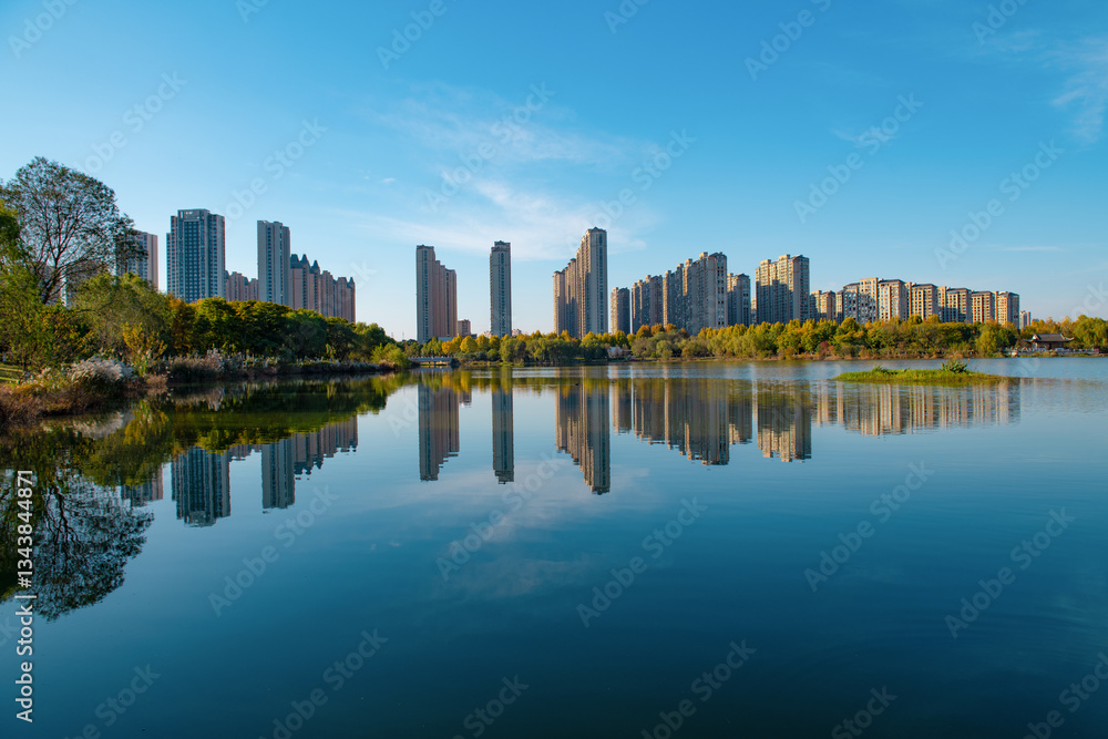 Fototapeta premium Modern buildings and rural skyscrapers and tourist attractions in China