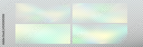 Rainbow light prism effect, transparent background. Hologram reflection, crystal flare leak shadow overlay.	