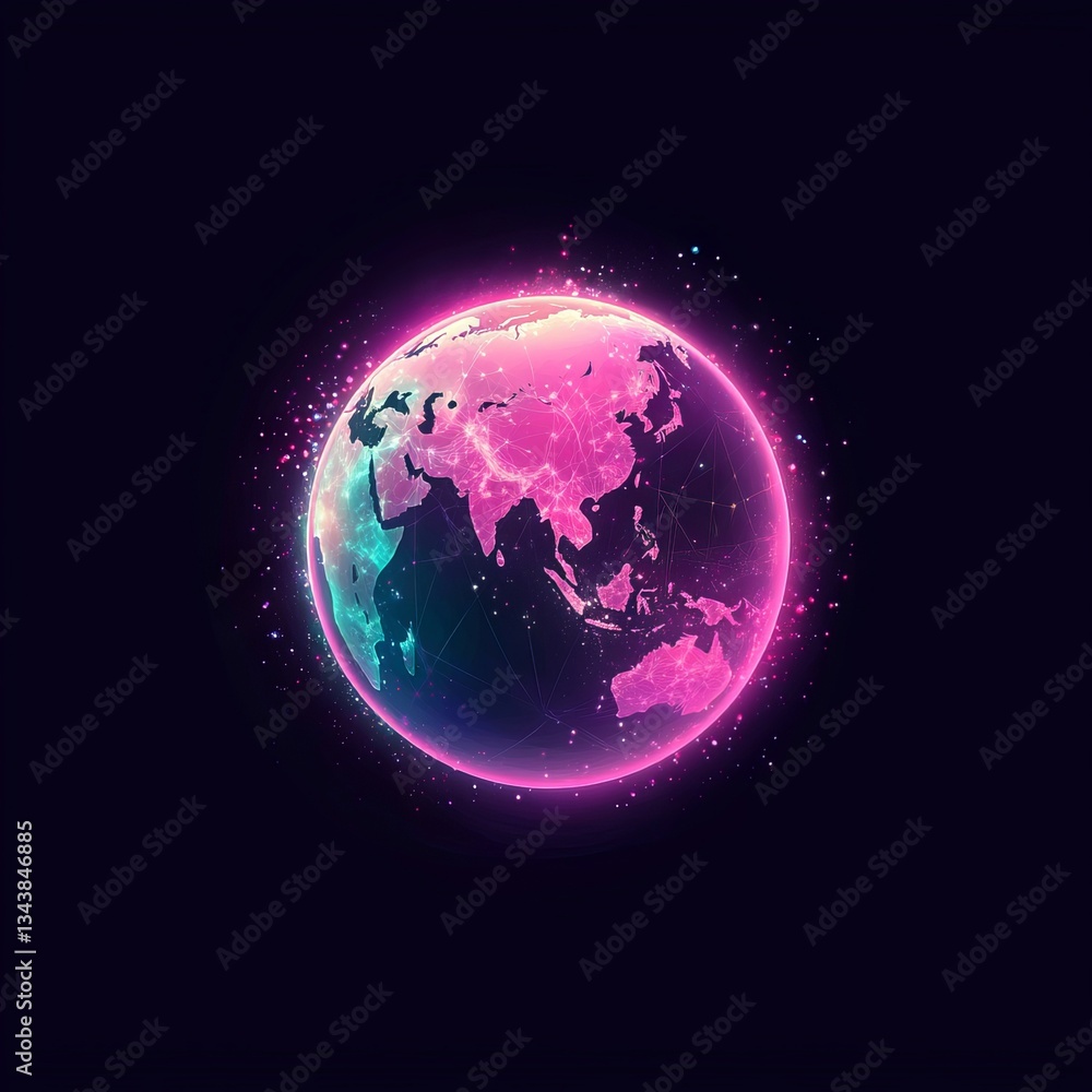 Fototapeta premium A creative representation of the world, surrounded by a halo of technological data, signifying universal connection and progress