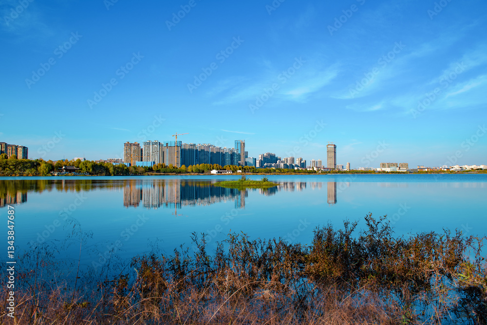 Naklejka premium Modern buildings and rural skyscrapers and tourist attractions in China