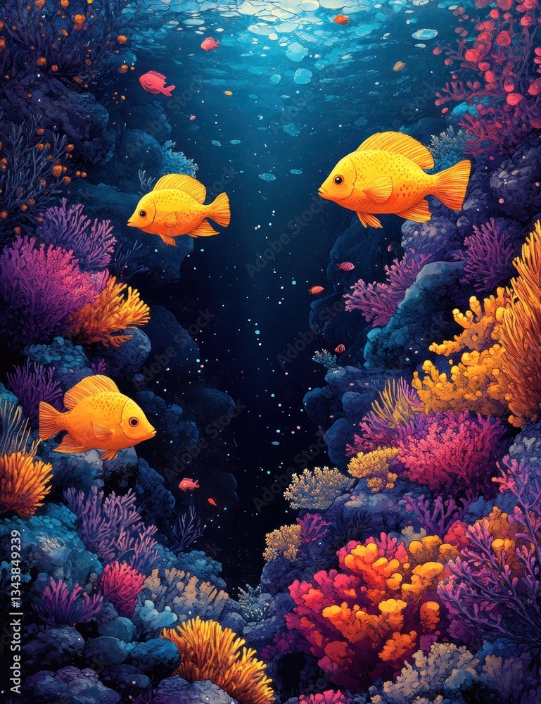 Fototapeta premium Underwater Adventure Connect the Dots Coloring Page with Fish and Coral Reef