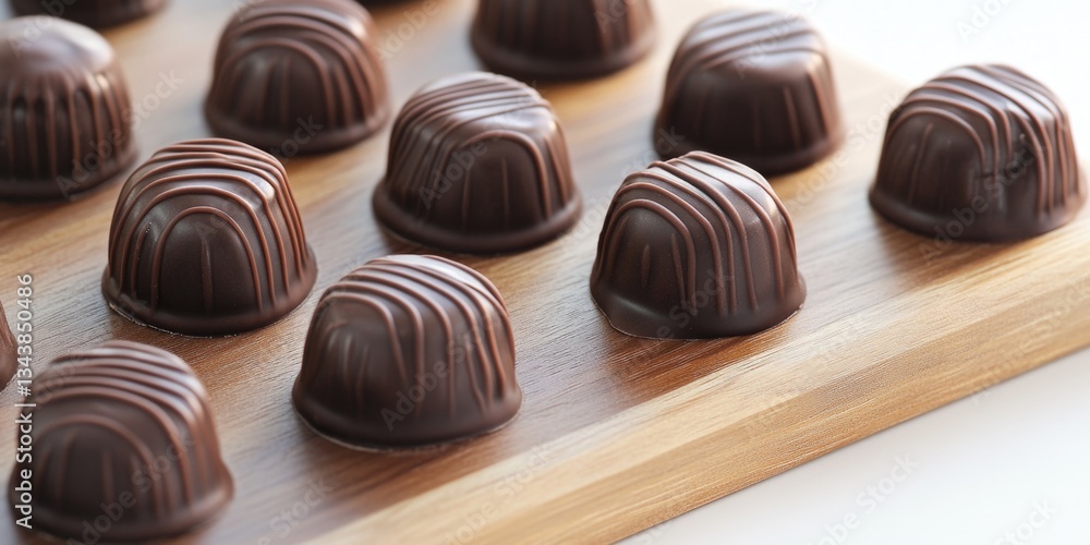 Close up of chocolates on wooden board Close up of chocolates on wooden board