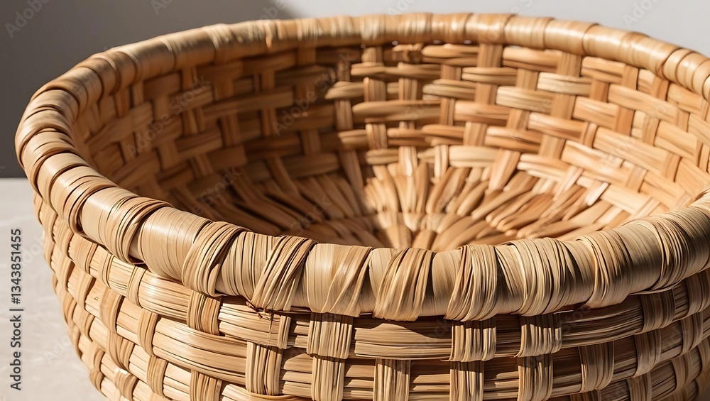 Obraz premium Tightly Woven Basket Texture with Natural Straw Fibers in Light Tan Hues 