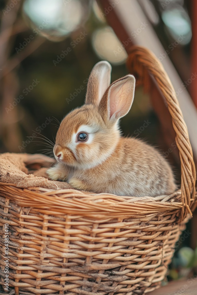 Fototapeta premium Rabbit in Wicker Basket