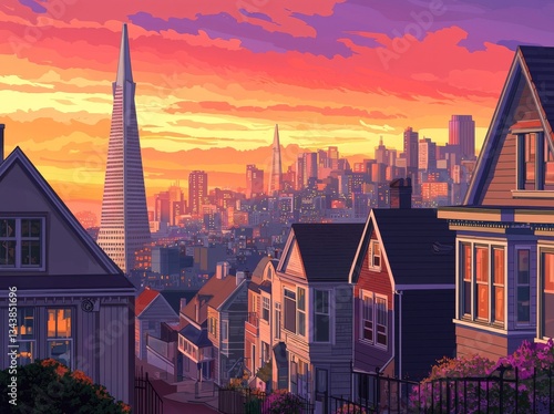 Illustration of a conceptual urban landscape, highlighting abandoned and futuristic architectural features in a dystopian environment