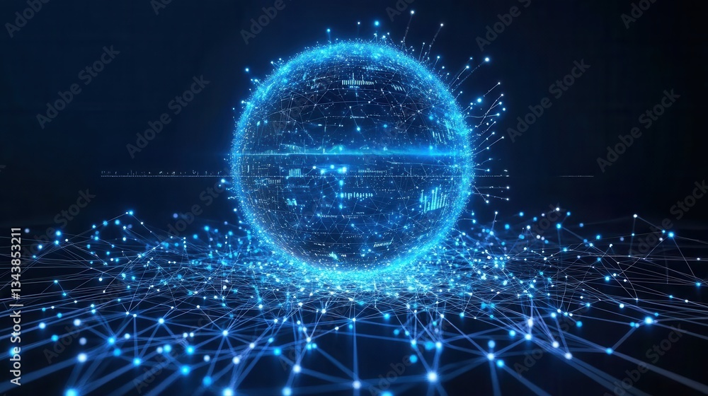 Obraz premium A blue sphere with a lot of lines surrounding it
