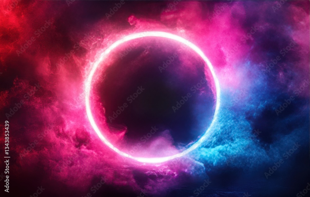 Obraz premium A large red and blue circle with smoke surrounding it