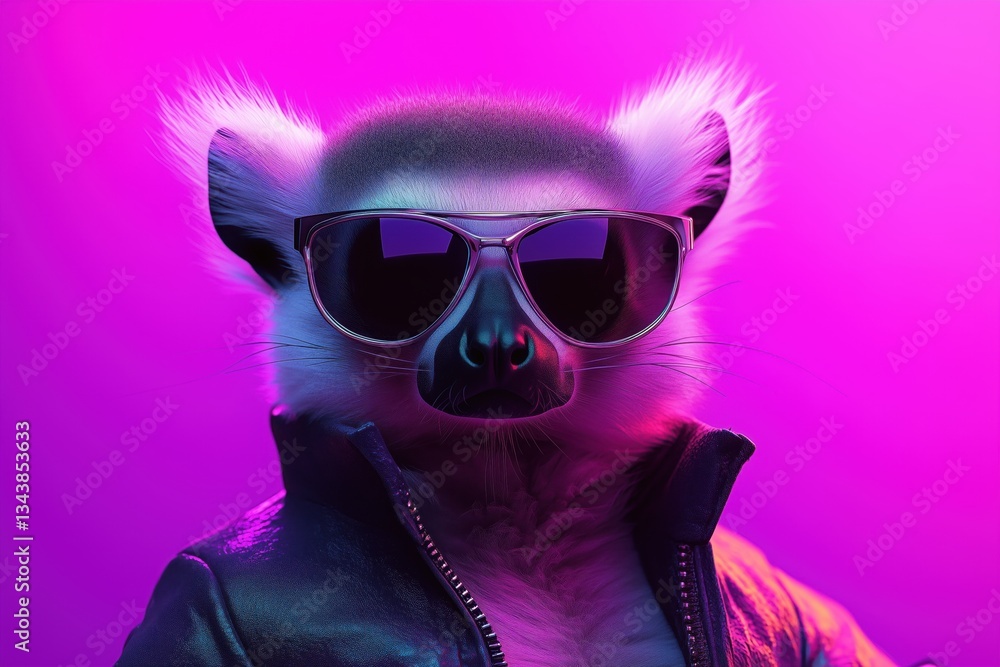 Fototapeta premium Limur in sunglasses on a purple background