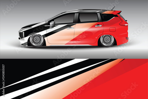 Stylish modified car with a sleek design parked against a gradient background, showcasing customization