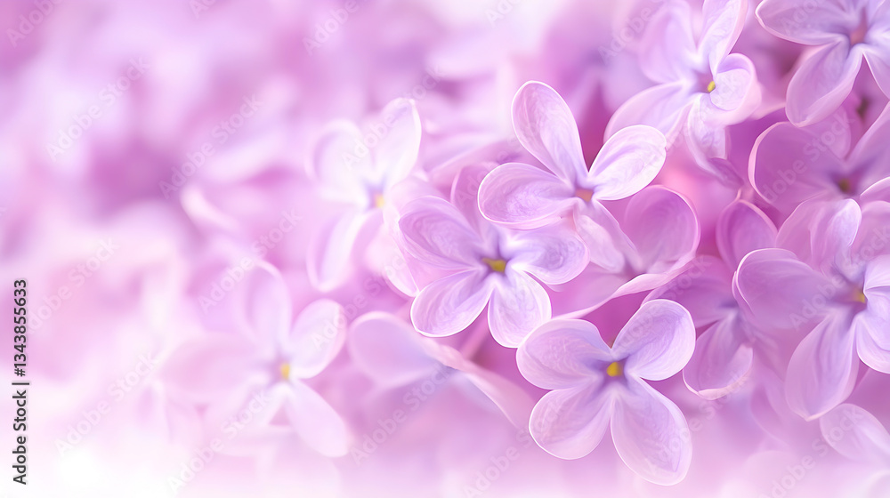 Obraz premium Close-up of delicate lilac flowers in soft pink and purple tones, creating a dreamy floral background. Ideal for romantic designs, nature photography, and springtime visuals. Selective focus