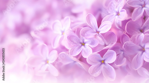 Close-up of delicate lilac flowers in soft pink and purple tones, creating a dreamy floral background. Ideal for romantic designs, nature photography, and springtime visuals. Selective focus