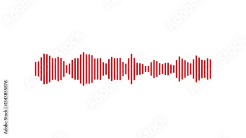 Audio music sound waveform. Abstract red sound waves on white background. Audio wave digital frequency