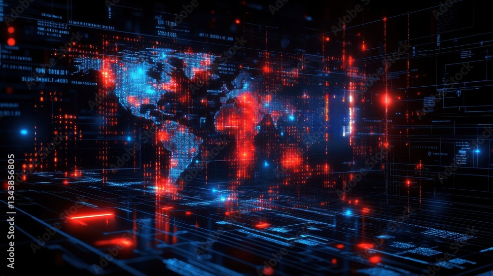 Fototapeta premium A computer generated image of a globe with red and blue lights