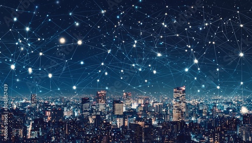 Wallpaper Mural Energy digitalization is the foundation of a smart city, which utilizes wireless networks and connection technology, all depicted against a stylized abstract image of Bangkok Torontodigital.ca