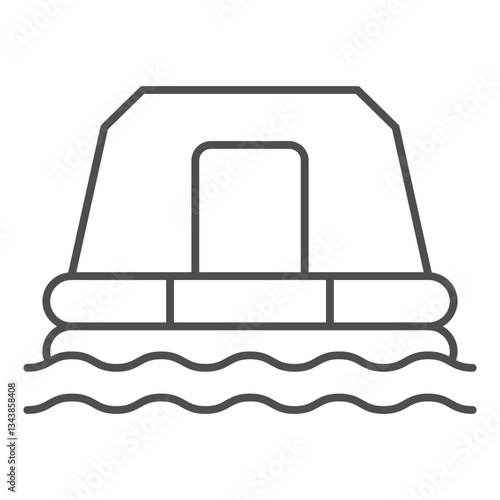 Life raft boat thin line icon, emergency service concept. Vector graphics. Water rescue inflatable boat sign on white background, outline style icon for mobile or web design.
