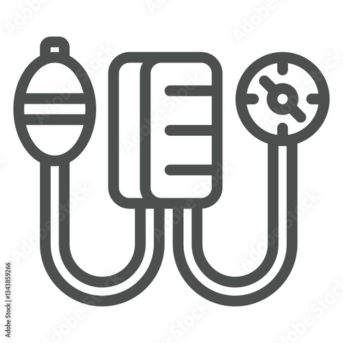 Blood pressure monitor line icon, medical equipment concept. Vector graphics. Medical heartbeat pulse tonometer sign on white background, outline style icon for mobile or web design.