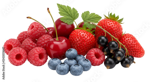 Vibrant Collection of Fresh Red and Blue Berries on Transparent Background