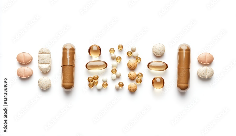Assorted vitamins and supplements on a white background.