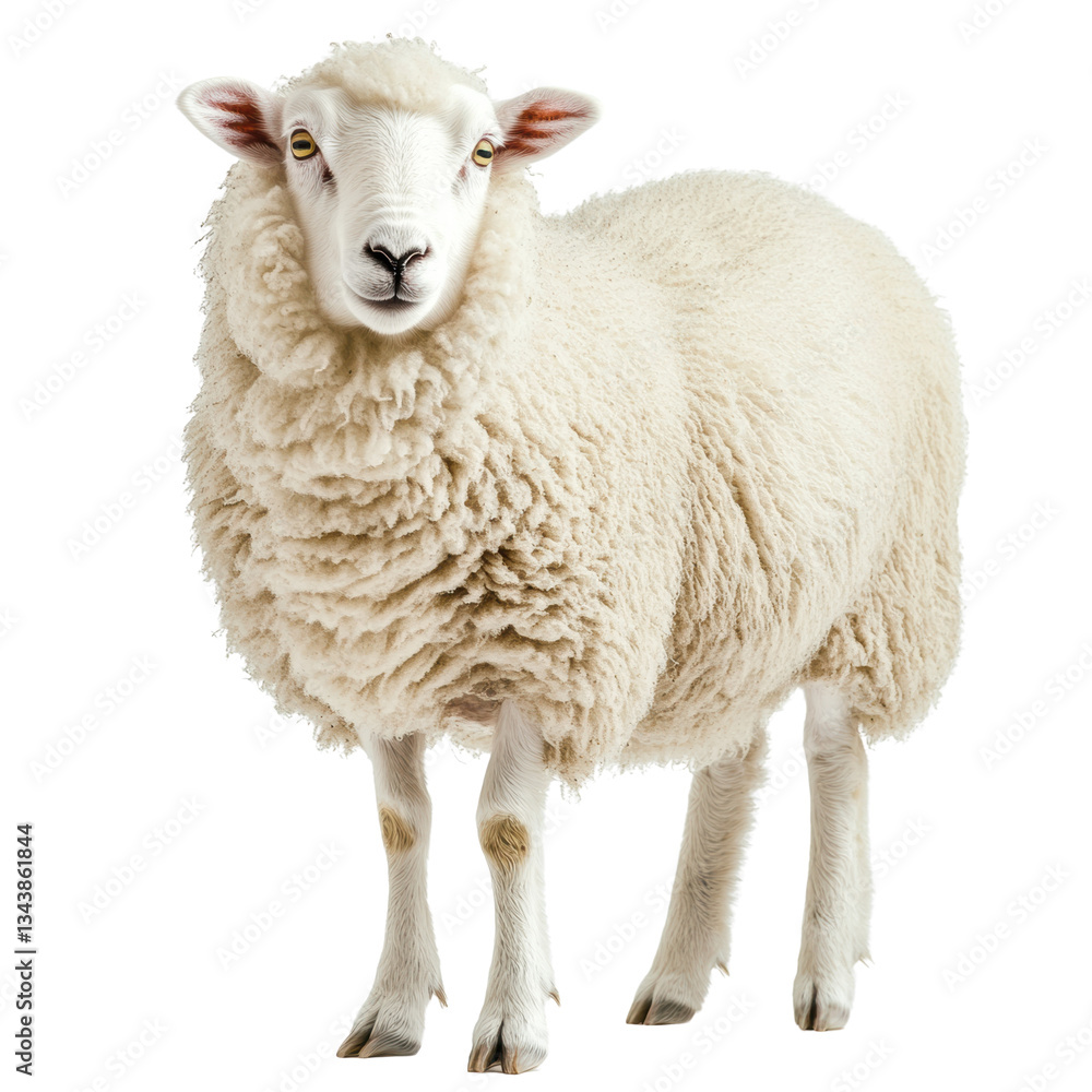 Fototapeta premium Fluffy White Sheep on Black Background on a white background.