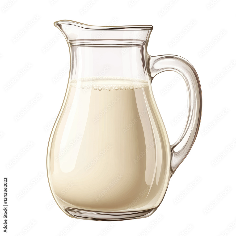 Fresh Creamy Milk in a Stylish Glass Pitcher on white background Fresh Creamy Milk in a Stylish Glass Pitcher on white background