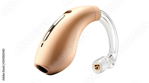 Hearing Aid: A close-up shot of a modern hearing aid, highlighting its sleek design and advanced technology, essential for enhancing audibility and communication.