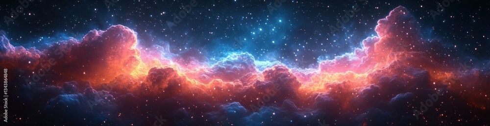 Fototapeta premium Vibrant Cosmic Nebula with Shining Stars in Outer Space