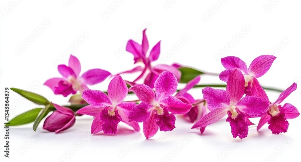 Vibrant pink orchids displayed on a white background. Vibrant pink orchids displayed on a white background.