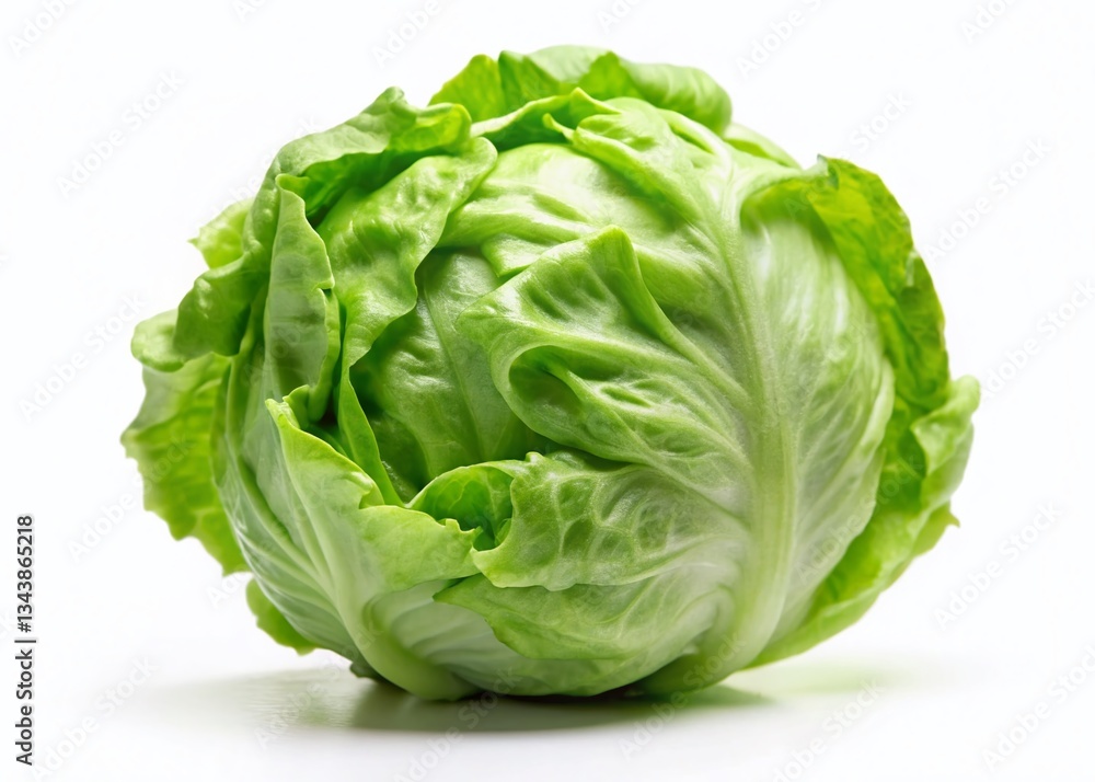 Crisp Green Iceberg Lettuce Isolated on White - Minimalist Stock Photo Crisp Green Iceberg Lettuce Isolated on White - Minimalist Stock Photo