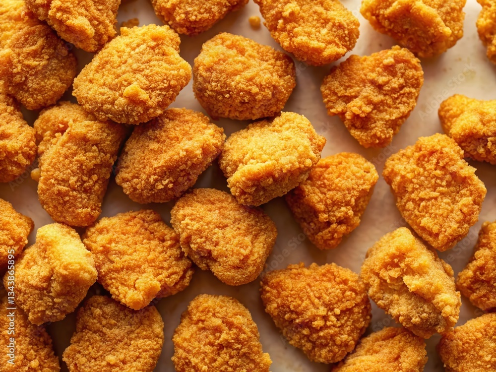 Crispy Golden Chicken Nuggets, Top View Macro Shot, Light Background Banner Crispy Golden Chicken Nuggets, Top View Macro Shot, Light Background Banner