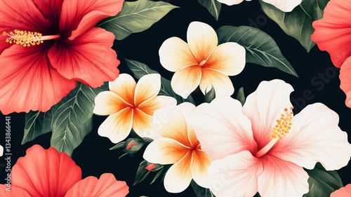 Wallpaper Mural seamless pattern Bright floral pattern with hibiscus and plumeria Torontodigital.ca