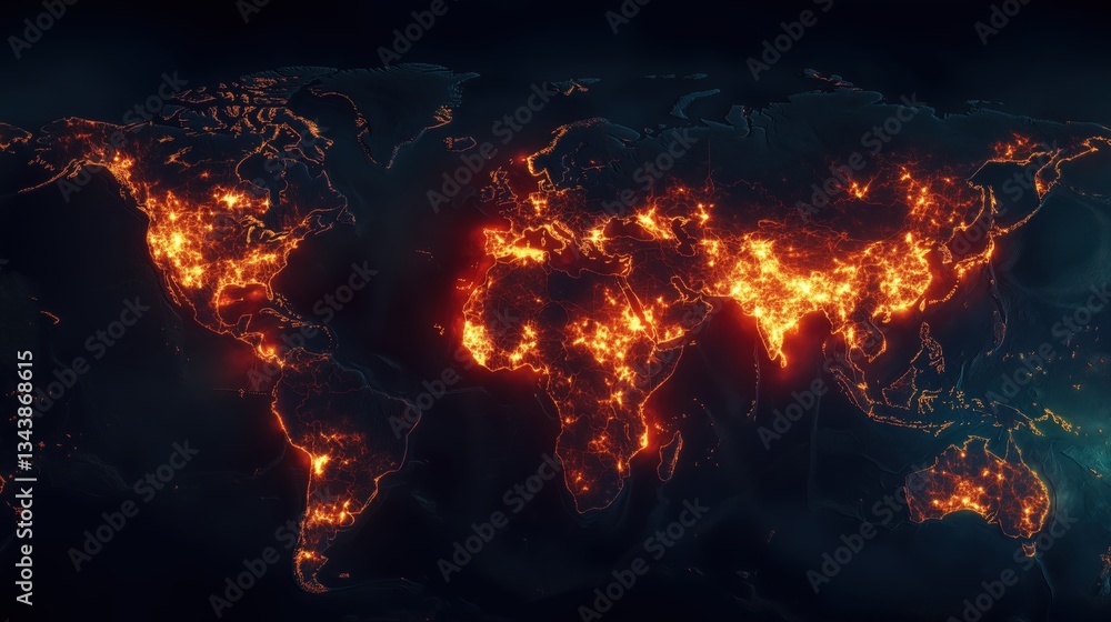 Fototapeta premium A heatmap representation of global oil consumption