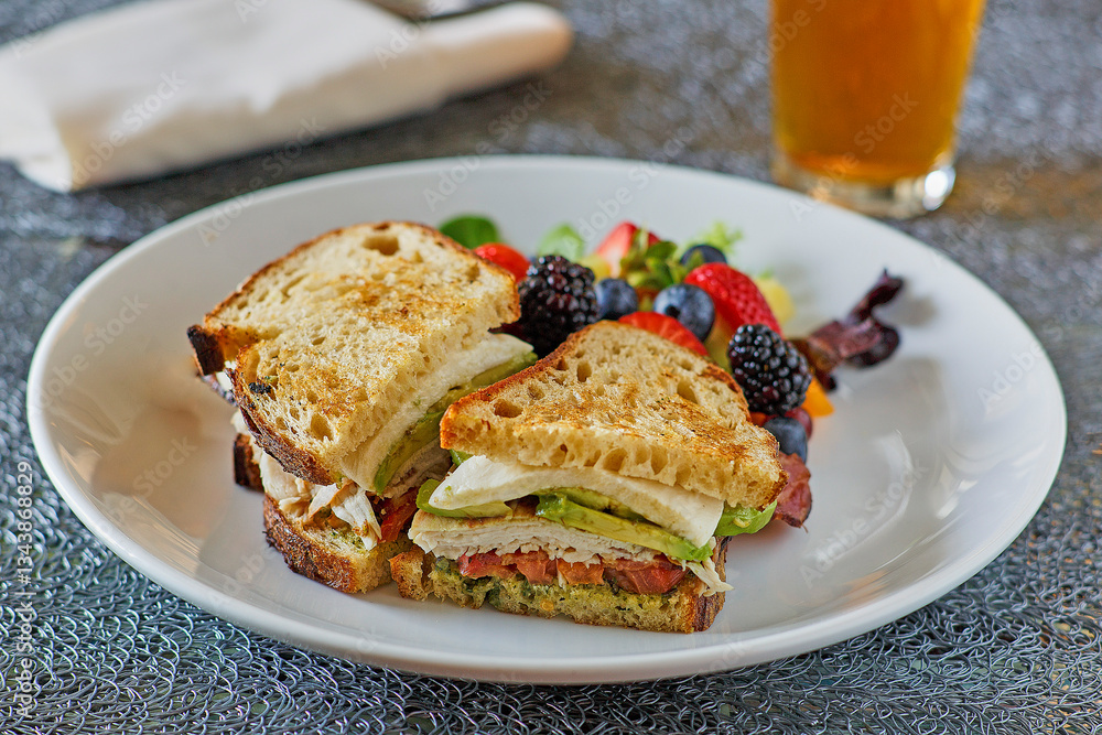 turkey sandwich with a pint of beer turkey sandwich with a pint of beer