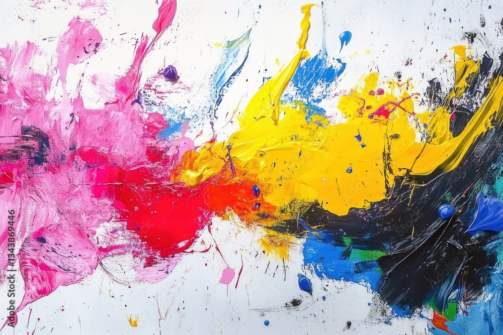 Fototapeta premium Creative Messy Painting Fun for Kids with Brushes and Palette Teaching Art as a Tool for Imagination and Happiness in Preschool Classroom