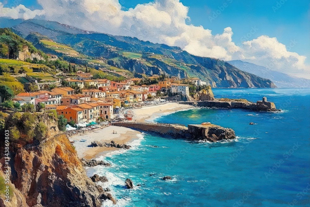 Fototapeta premium Vibrant Coastal Village Ponta do Sol Cliff Beach Ocean Sunrise Resort
