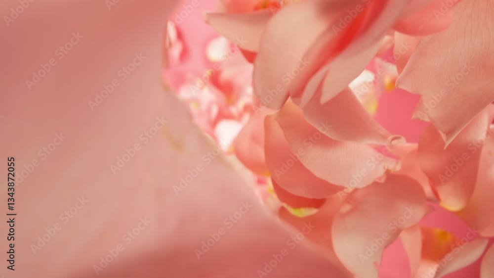 Super Slow Motion of Falling Pink Rose Petals. Camera Placed on High Speed Cine bot, Rotating Around. Filmed on High Speed Cinema Camera, 1000 fps. Super Slow Motion of Falling Pink Rose Petals. Camera Placed on High Speed Cine bot, Rotating Around. Filmed on High Speed Cinema Camera, 1000 fps.