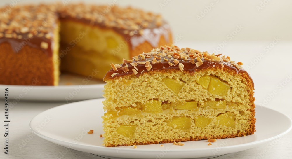Serving Cake Slice with Caramel Topping and Fruit Filling Display Serving Cake Slice with Caramel Topping and Fruit Filling Display
