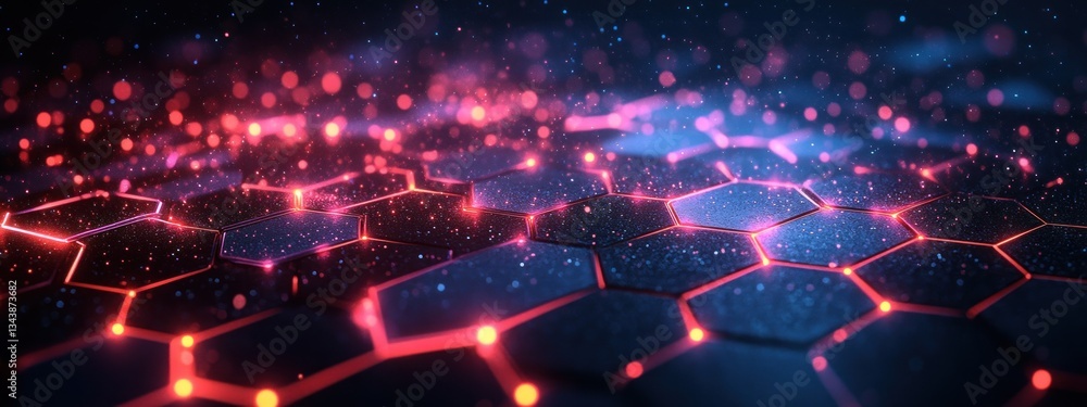 Futuristic Digital Composition Glowing Hexagons Cyberpunk Aesthetics Dark Blue Black Background Neon Technology Abstract Art Futuristic Digital Composition Glowing Hexagons Cyberpunk Aesthetics Dark Blue Black Background Neon Technology Abstract Art