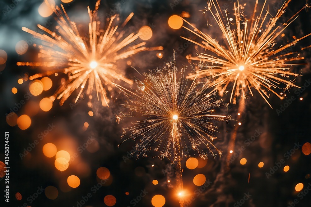 Fototapeta premium Spectacular Nighttime Fireworks Display with Glowing Bokeh Lights