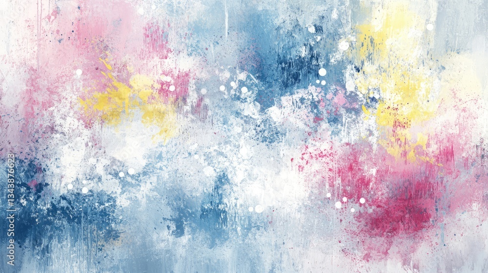 Fototapeta premium Abstract colorful painting with vibrant splashes of pink, yellow, and blue, creating a lively and energetic atmosphere