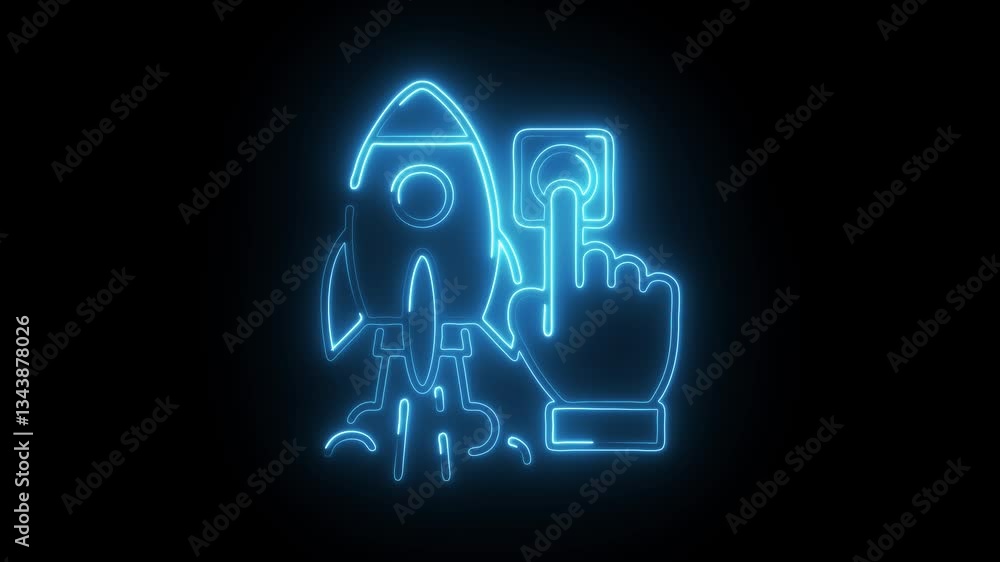 Glowing neon launching icon isolated on black background. HD Video motion graphic animation Glowing neon launching icon isolated on black background. HD Video motion graphic animation