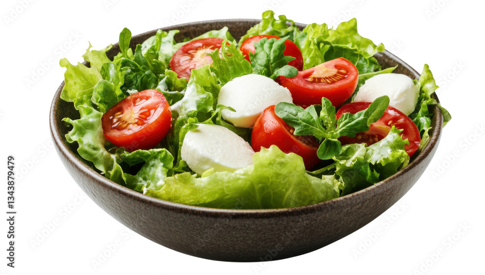 Fresh Caprese Salad with Cherry Tomatoes and Mozzarella Balls in a Bowl on Transparent Background Concept of healthy eating, vegetarian diet, and Italian cuisine Fresh Caprese Salad with Cherry Tomatoes and Mozzarella Balls in a Bowl on Transparent Background Concept of healthy eating, vegetarian diet, and Italian cuisine